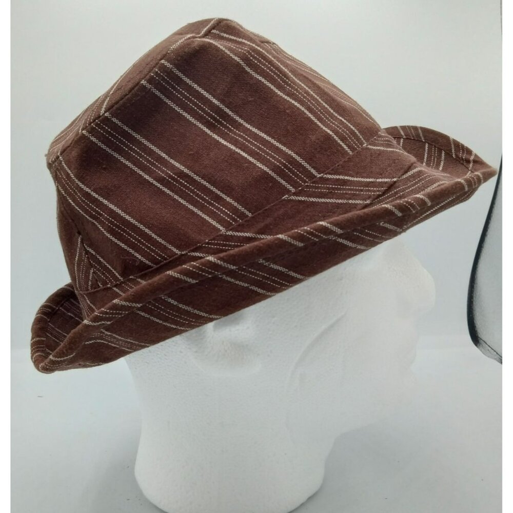 Hat Brown White Striped Cotton Fedora D&Y One Size Fits All Wardrobe Accessory